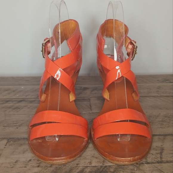 Coach Prue Patent and Leather Cross Cross Wedge Sandal - Picture 3 of 6